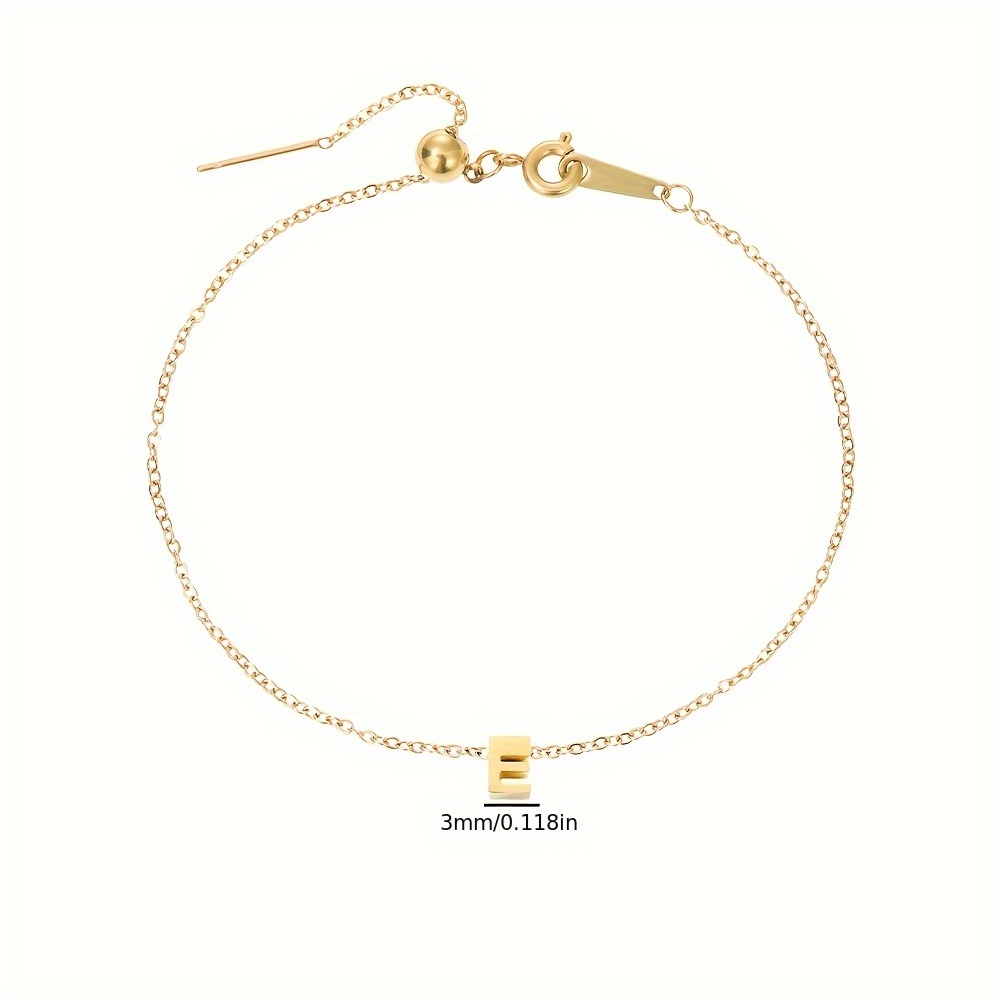 Golden Tone Stainless Steel Alphabet Bracelet Women Initial Charm Chain Link